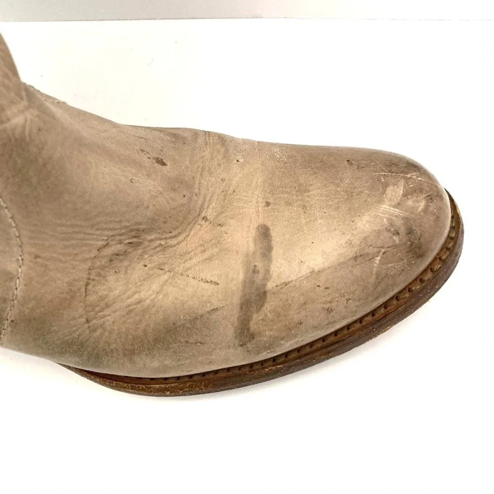 Frye Jane Leather Boots Distressed Taupe Womens 6B‎ 77594 Fold Over Cuff OTK